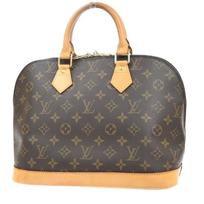 LOUIS VUITTON LV Logo Alma Hand Bag Monogram Leather Brown France M51130 17MA583
