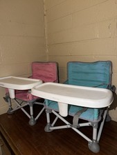 Summer Pop 'N Sit Booster Chairs Blue  Pink Set Portable Removable Tray