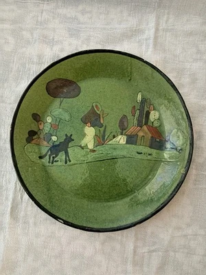 Vintage Mexican Tlaquepaque Folk Art Plate Unique green glaze – 10 1/4" - Image 1 of 2