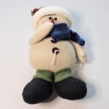 Primitive Rustic Plush Snowman Figurine Ornament Felt Stuffed Jolly Scarf