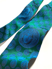 GIANNI VERSACE VINTAGE '90s MEDUSA HEAD WOVEN TIE JACQUARD ITALY BLUE GREEN