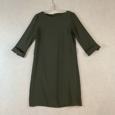H & M Shift Dress Women’s Size 4 Olive Green 3/4 Sleeve Cuff Pullover Soft Crepe