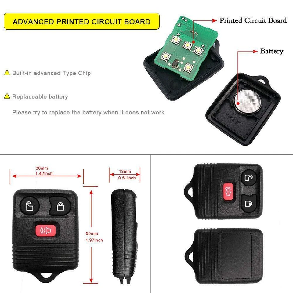 Mando a distancia llavero coche para Ford F-150 F 150 F150 2005 2006 2007 2008 2009 2010 Foto 3 de 4