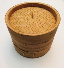 Trademark Innovations Bamboo Steamer - 3 Piece - 8" Diameter (8"X8"X6")