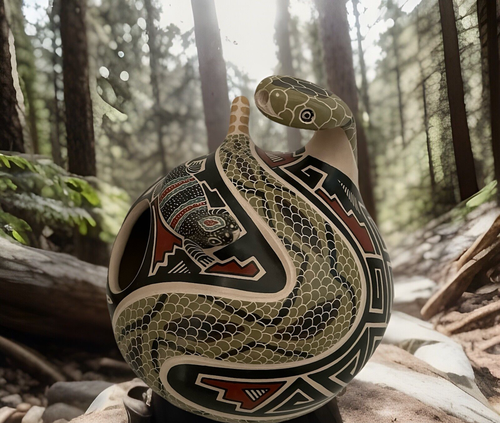 Mata Ortiz Pottery Large Seed Pot Rattle Snake Lizard Jorge Corona Guillen Art - Picture 8 of 19