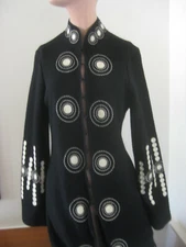 VICTOR COSTA  Embroidered  BLACK&WHITE Wool Coat Sweater Heavy Coat XS  vtg
