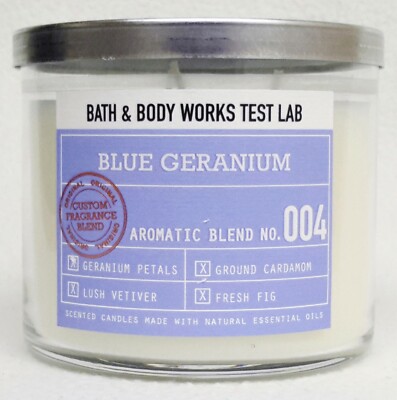 1 Bath Body Works Test Lab 004 BLUE GERANIUM 3-Wick Scented Large Candle 14.5 oz