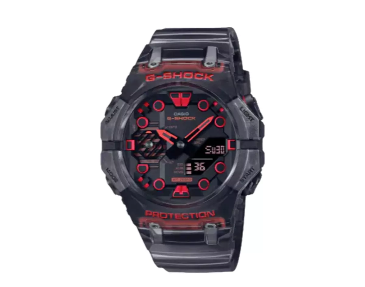 New G Shock Analog Digital Bluetooth Black Red Transparent Mens