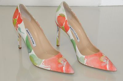 Escarpins Manolo Blahnik BB 105 Imprimé Floral - Couleurs Orange Vert Rouge - Tailles 40,5 à 42 - Neufs Avec Boîte