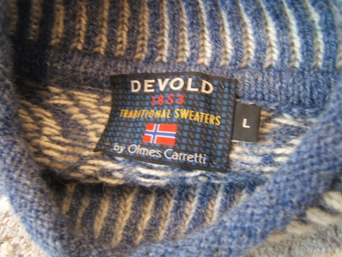 Devold 1853 Olmes Caretti Norway 100% Wool Traditional Sweater Blue Beige L Mens - Picture 8 of 10