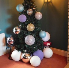 Giant Flocked Glitter or Shiny Bauble Ball Christmas Tree Display Decorations
