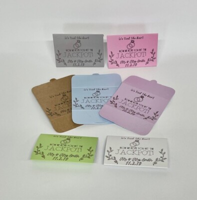 10 personalisierte Rubbelkarten-/Lotteriescheinhalter Hochzeit Gastgeschenke