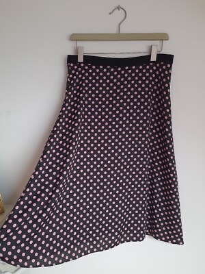 river island skirt size 14 black pink polka dot A line midi retro vintage 