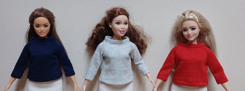 Curvy Barbie 11 1/2" Doll Clothing 3 Tops Navy, Blue Blend, Red