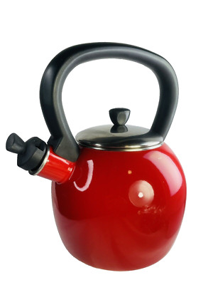 Red Tea Kettle COPCO Camden  Enamel Whistling 6 Cup Distressed
