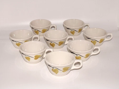 VTG Syracuse Restaurant Ware Coffee Cups Leaf Set of 8 USA MCM