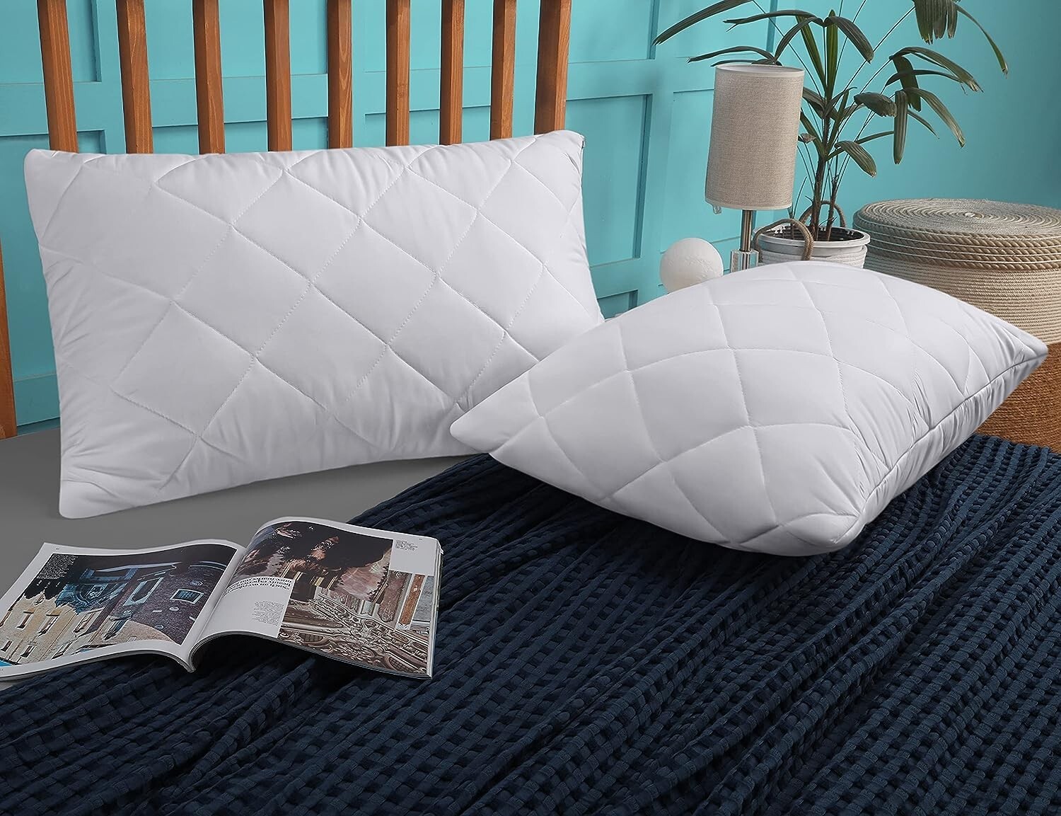 Pack of 4 Quilted Zipped Pillow Protectors Pair Pillowcase Covers