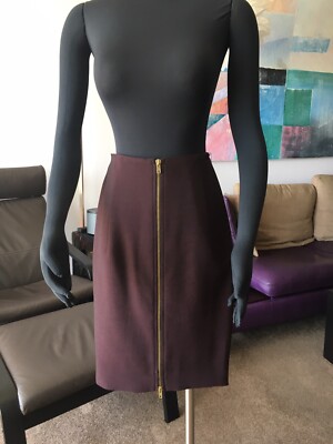 AUTH ZARA BASIC BURGUNDY STRETCH STRAIGHT/PENCIL SKIRT WITH FRONT ZIPPER Sz S
