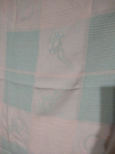 Vtg TEYCI Blue/ White Waffle Knit Thermal Trim Baby BLANKET 56" x 57" EUC - Picture 2 of 7