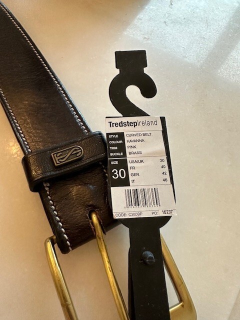 NWT TREDSTEP IRELAND CURVED HAVANA LEATHER BRASS SNAFFLE BITS 1.5” BELT Size 30 image 3