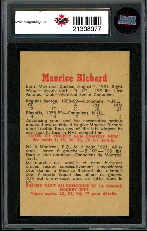 1959-60 PARKHURST NHL HOCKEY #2 Maurice Richard HOF KSA 6.5 EX-NM Canadiens NICE - Image 2 of 2