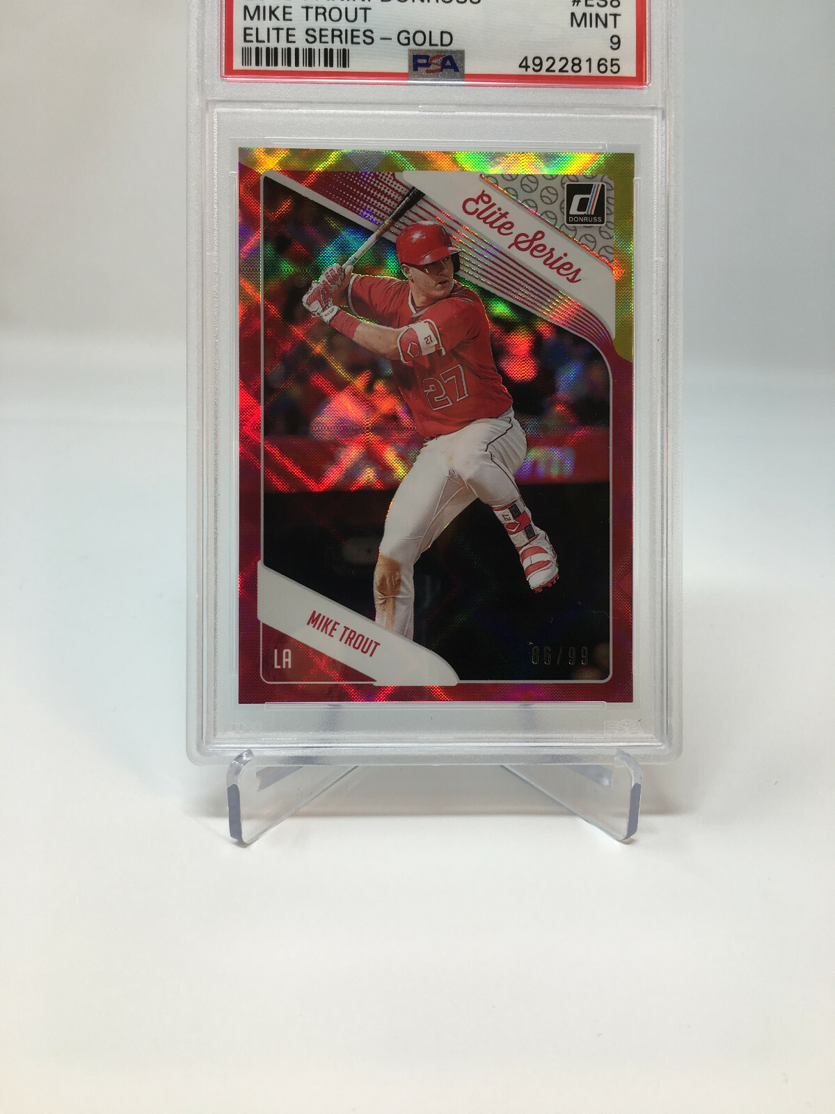 2018 Panini Donruss #ES8 Mike Trout GOLD Serial #86/99 PSA 9 view 5