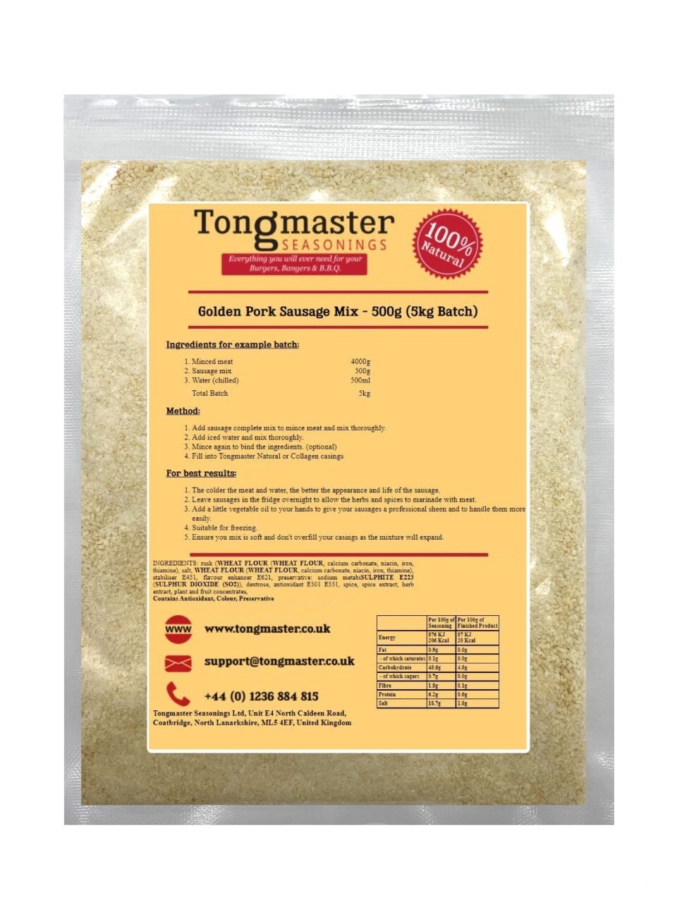 Golden Pork Sausage Mix - 500g (5kg Batch)