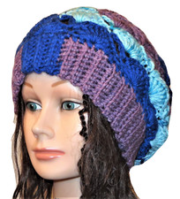 New Handmade Crochet Blue Size XL (24 Inches Circumference) Slouchy Beanie Hat