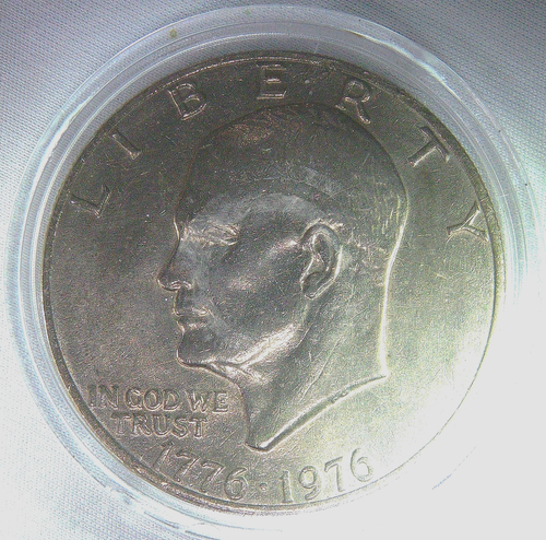 1976-P Eisenhower IKE $ T2 CH AU LUS ORIGINAL Russet-Gold Toning UN-CLEANED - Picture 2 of 4