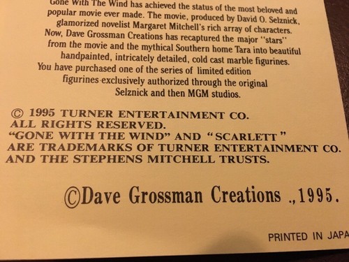 Gone With the Wind 6 3/8” SCARLETT - Dave Grossman 1995 Limited - New Old Stock - Picture 9 of 10