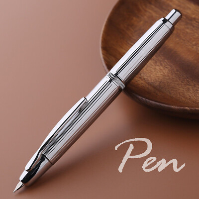 Majohn A1 Fountain Pen Silver Strip Surface Brass Press Retractable Pen NewLQ
