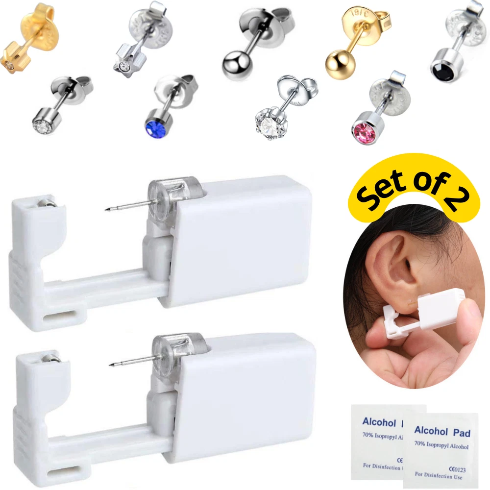 Ear Piercing Gun,10 Pack Ear Piercing Kit Disposable Self Ear Piercing Gun  with Sterling Silver Ear Sticks and Clean Tool Pierce Kit Tool for Nose