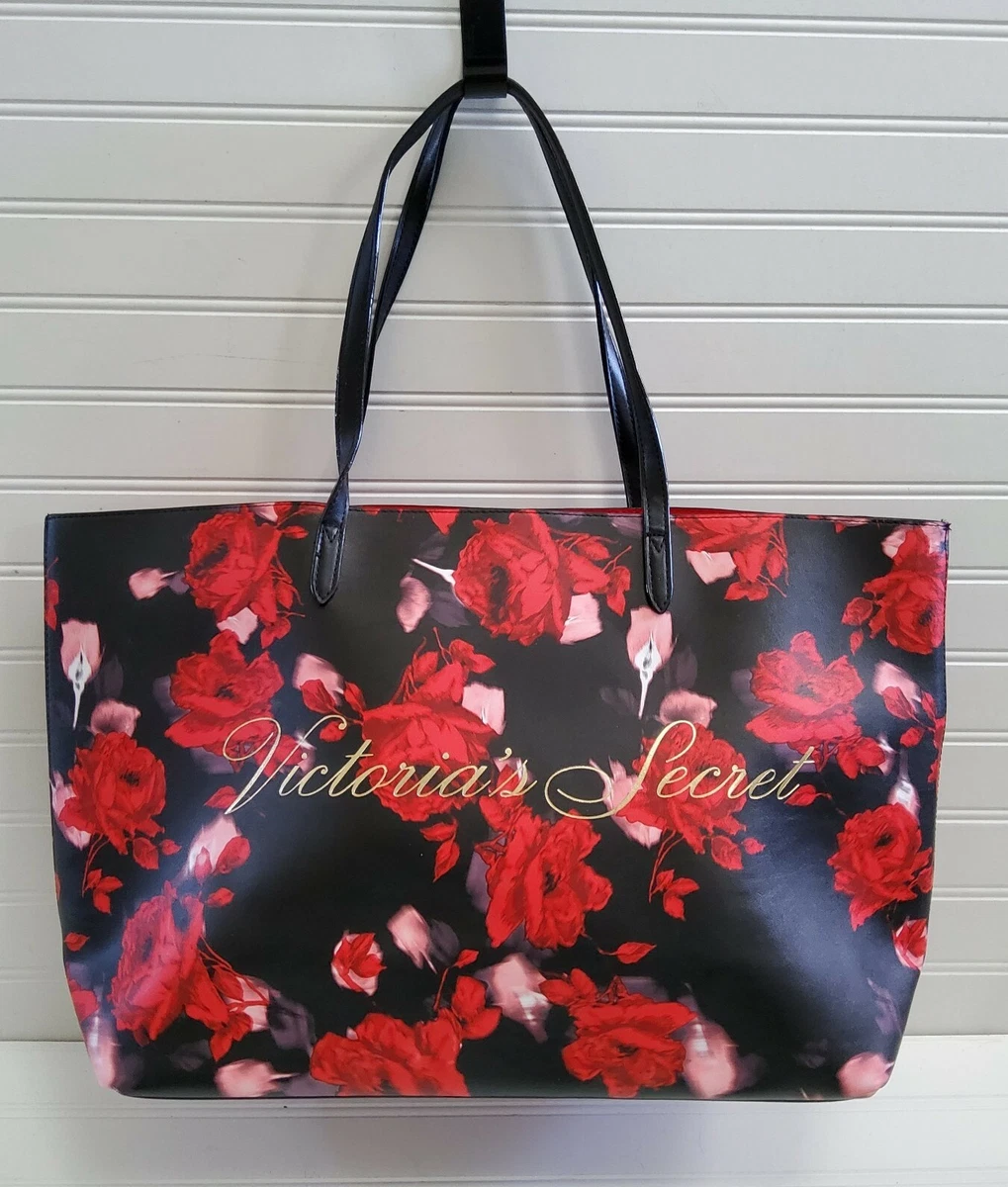 Victorias Secret Black Red Floral 2019 Limited Tote Bag Large