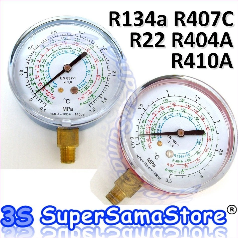 SUPERSAMASTORE 3S MANOMETRO ALTA BASSA PRESSIONE GAS REFRIGERANTE R410A R134a R407C R404A R32