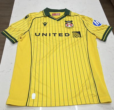 Macron Wrexham AFC Soccer Jersey Yellow Green Stripes Officially Licensed S