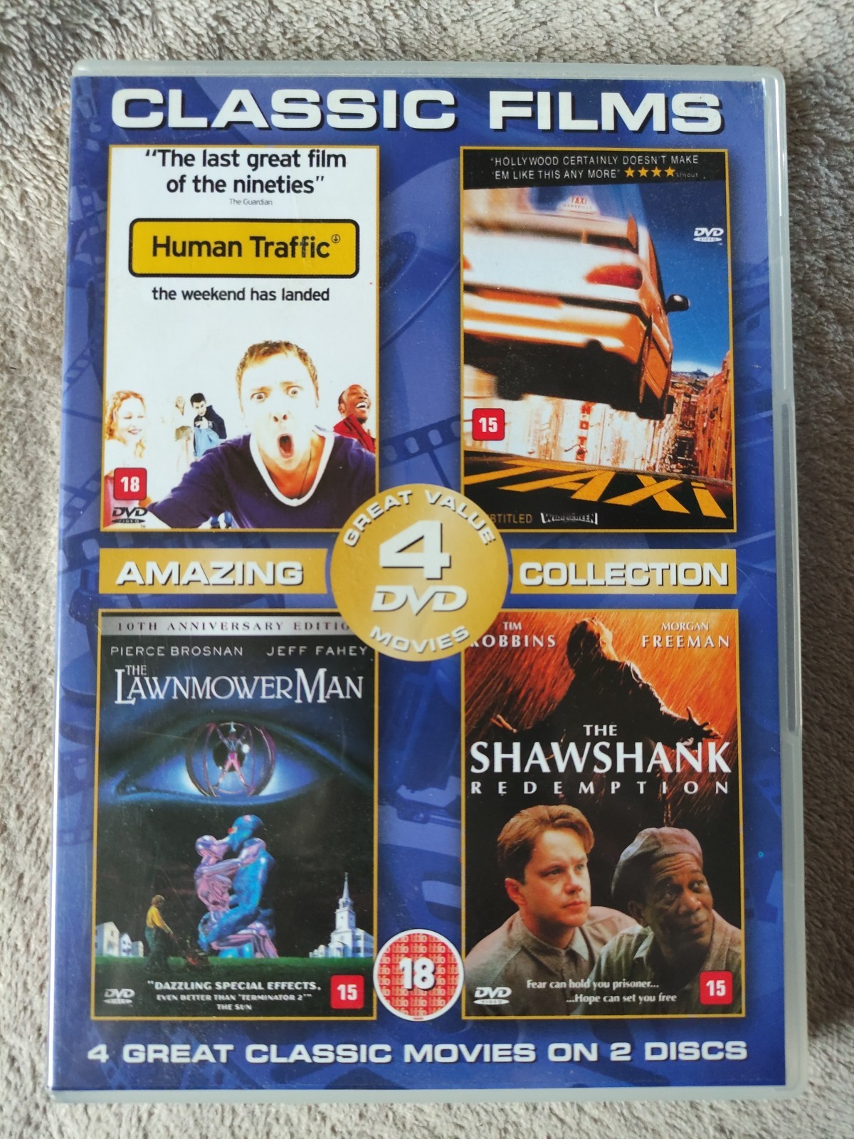 Human Traffic Taxi Shawshank Lawnmower Man DVD ❤️  4 Films On 2 Discs VGC