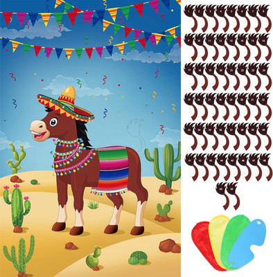 Pin The Tail On The Donkey Party Game with 50 Pcs Tails Large Mexican Donkey Gam