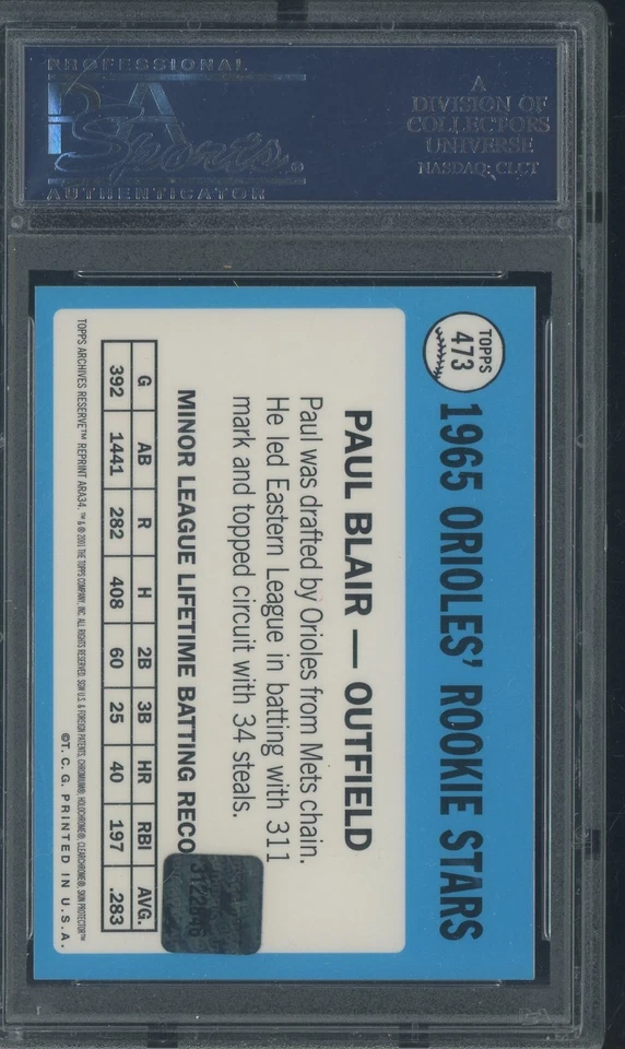 2001 Topps Archives Reserve Reprint #ARA34 Paul Blair Orioles AUTO PSA 9 MINT - Image 2 of 2