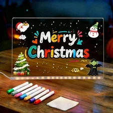 LED Note Board with Colors, 5.9"X5.9" Acrylic Dry Erase Board with Light, Light 