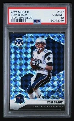 2021 panini mosaic #137 tom brady; blue SP reactive prizm PSA 10  **COLOR MATCH