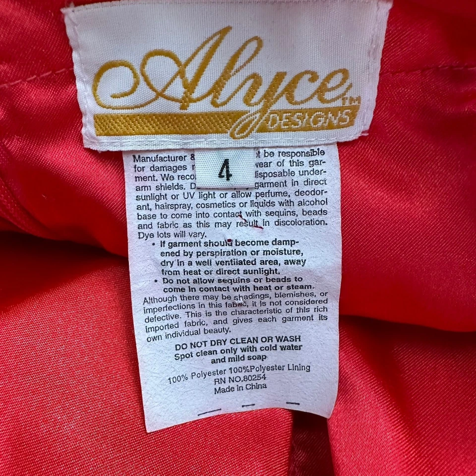 Alyce Designs Womens Dress Size 4 Red Beaded Chiffon Formal Gown Whimsigoth Glam - Image 4 of 4