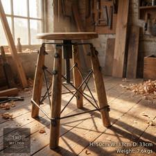 Wow Industrial Iron and Mango Hard Wood Rustic Stool Adjustable Height Seat