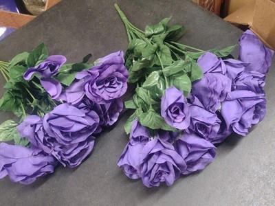 2 Pieces: Silk Rose & Bud Bush, 28 Total Stems Roses & Buds, Purple Lavender