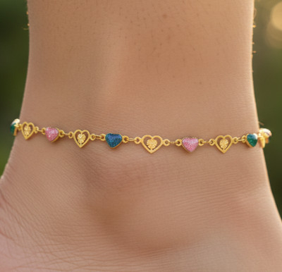 Dainty Colorful Heart Anklet Gold Plated Designer Chain Anklet Handmade Jewelry
