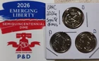 3 coins 1776-2026 Semi-Quincentennial UNC Liberty Dime 1-P & 2-D Set.