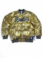 Starter New York Yankees Gold Metallic Puffer Jacket NWT L MLB Subway Series