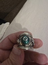 Gucci Silver Ring Size 17 for Men's with Malachite Stone with Box