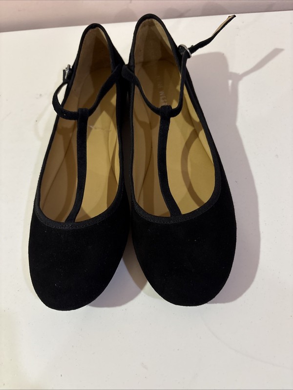 NINE WEST SIMULATED SUEDE BLACK WOMENS T-STRAP BALLET FLATS SZ. 8 M NEW W/DEFECT