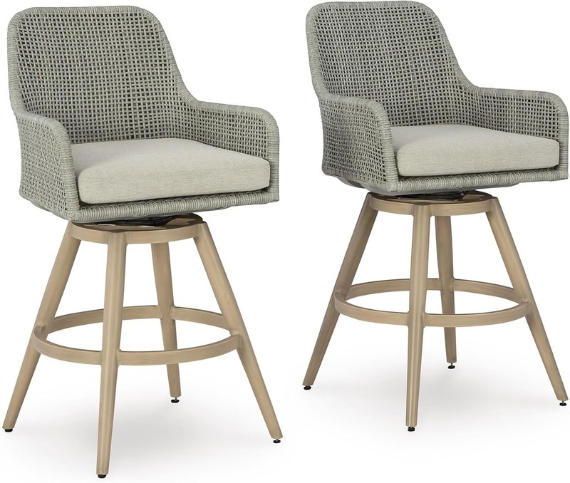 Signature Design by Ashley Swivel Outdoor Bar Height Bar Stool with Cushion X2