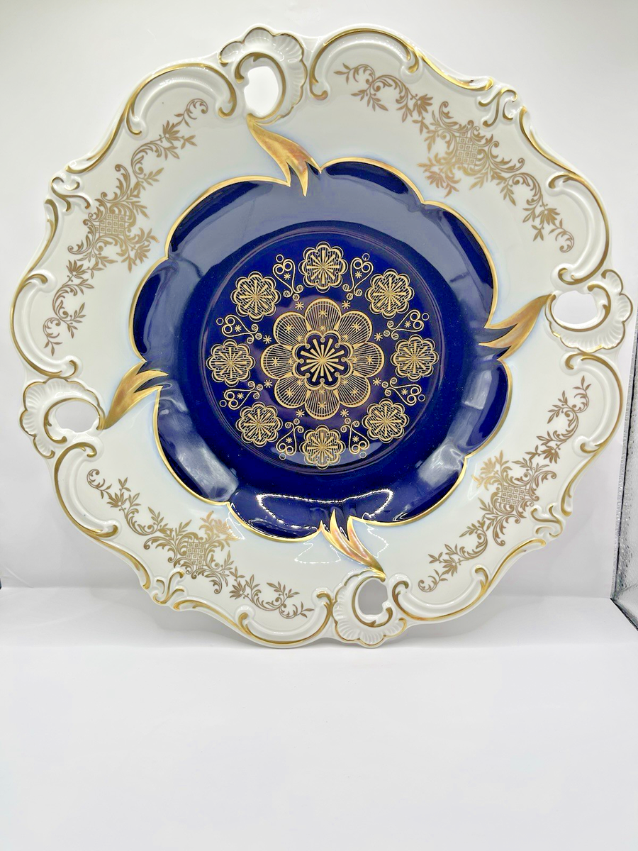 VINTAGE ECHT WEIMAR KOBALT COBALT BLUE GOLD BOWL DISH 12.5in